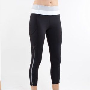 Lululemon Run: Deep Coal, White & Silver Back On Track Cropped Leggings